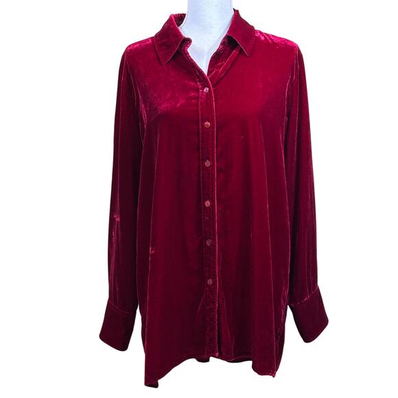 John Mark red velvet button front tunic, quiet luxury, timeless, holiday, artsy - Picture 1 of 7
